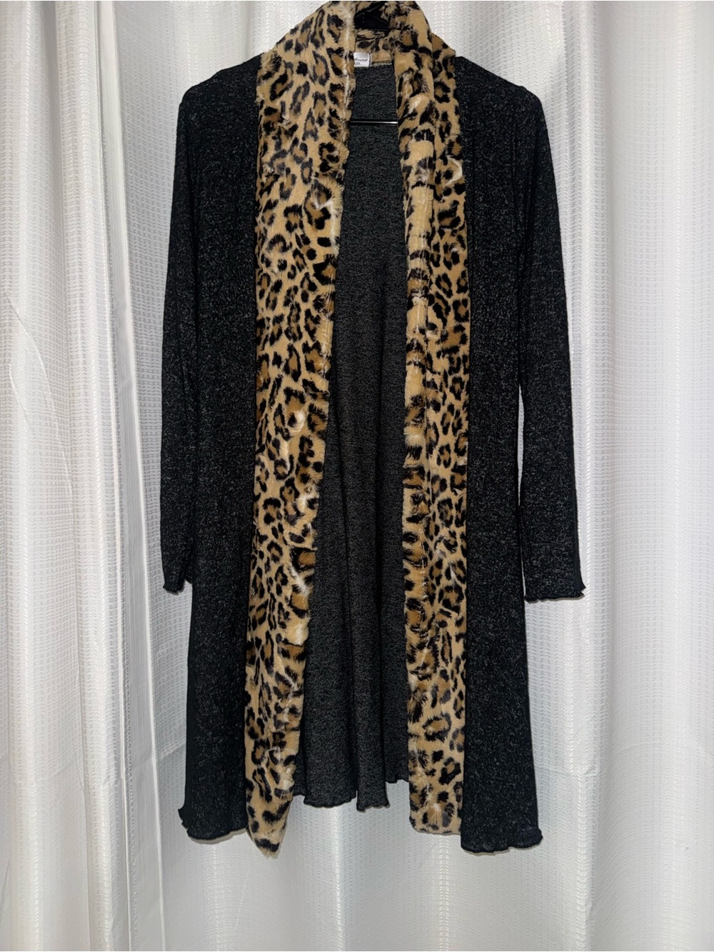 Leopard gray long cardigan women’s small made in USA
